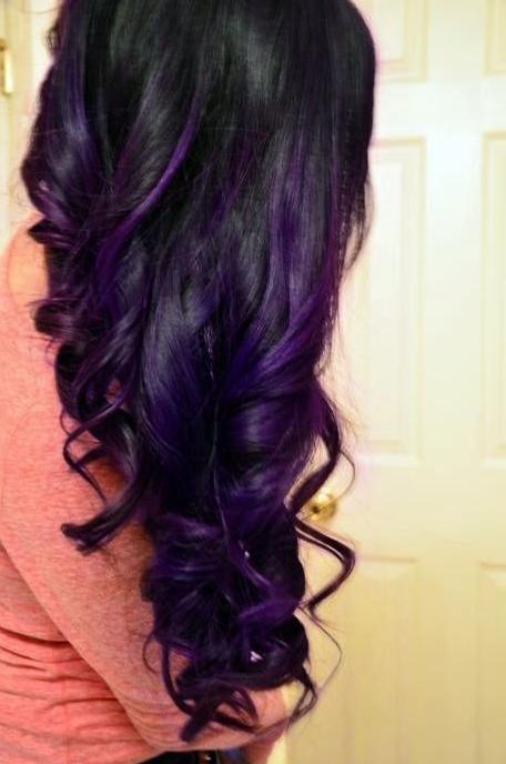 curls with dark purple highlights