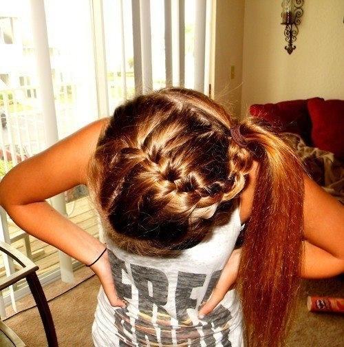 braided into side ponytail