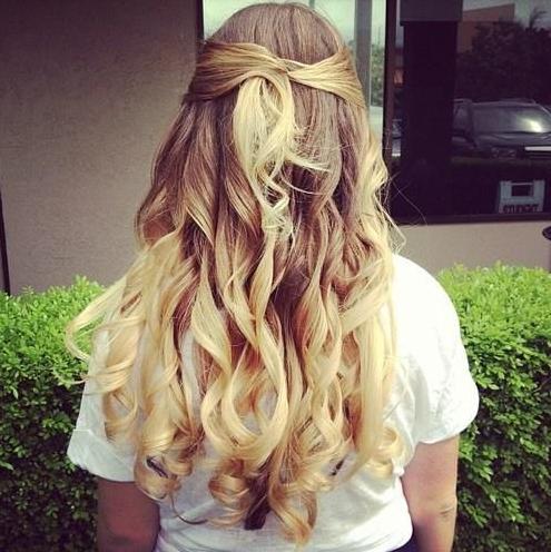 brown blonde ombre curls half twist