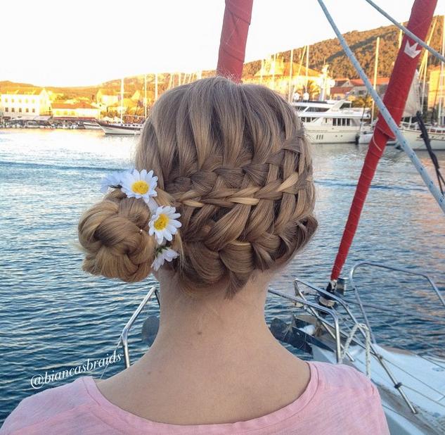 updo with waterfall braids