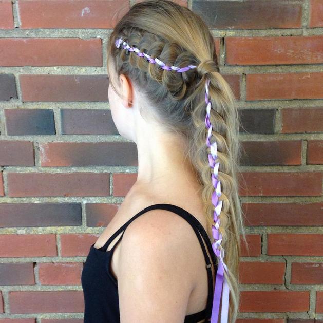 5 strand rbbon braid into ponytail