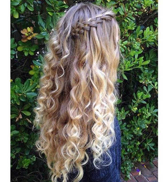 Five strand waterfall braid with no heat curls @braids.by.skye