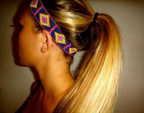 tribal headband blonde ponytail